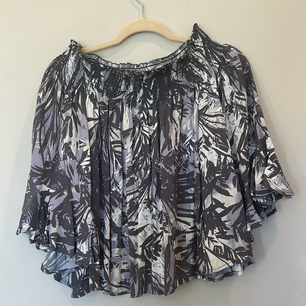 Gray, purple, and cream off the shoulder flowy long sleeve
